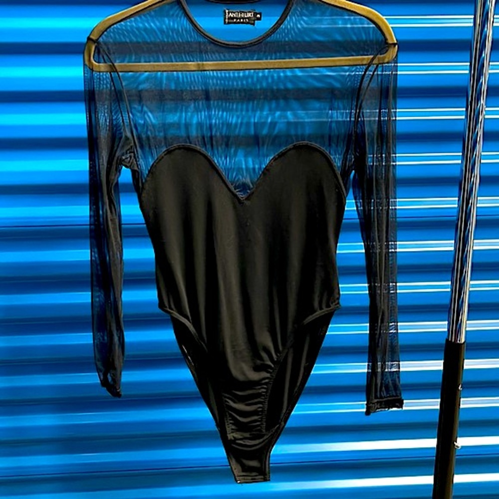 Black Semi Sheer Sweetheart Long Sleeve Bodysuit